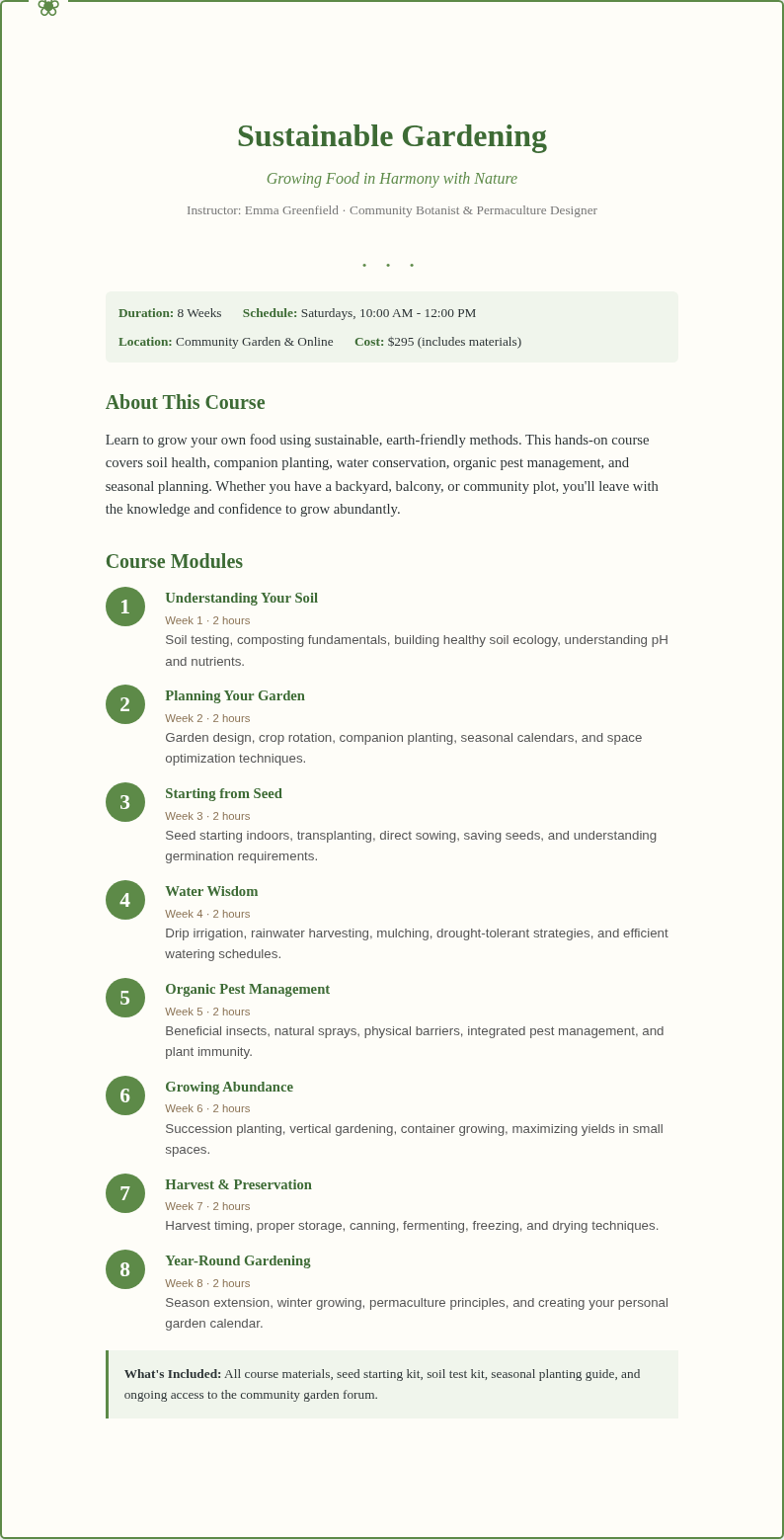 Botanical nature course creator